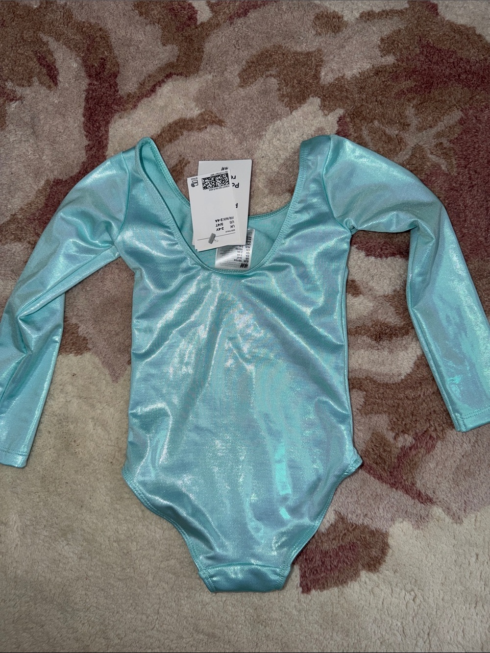 NEW H&M Shimmery Aqua One-Piece Leotard with Bow - Picture 3 of 5